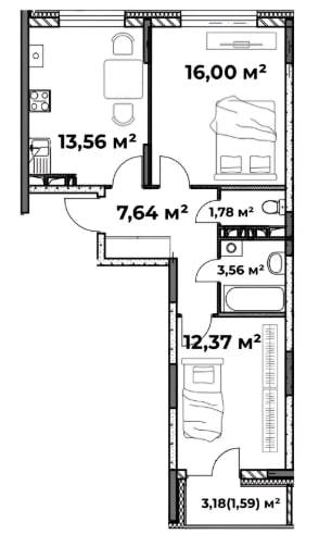 Двухкомнатная квартира 56,5кв.м во Фрунзенском районе