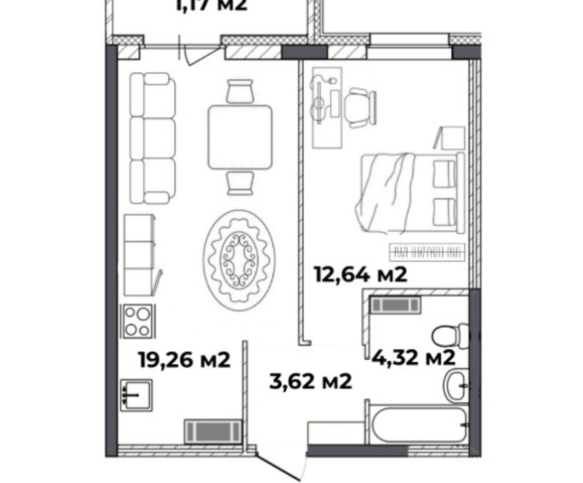 1-комн.квартира 41,01 кв.м. 12/18 эт