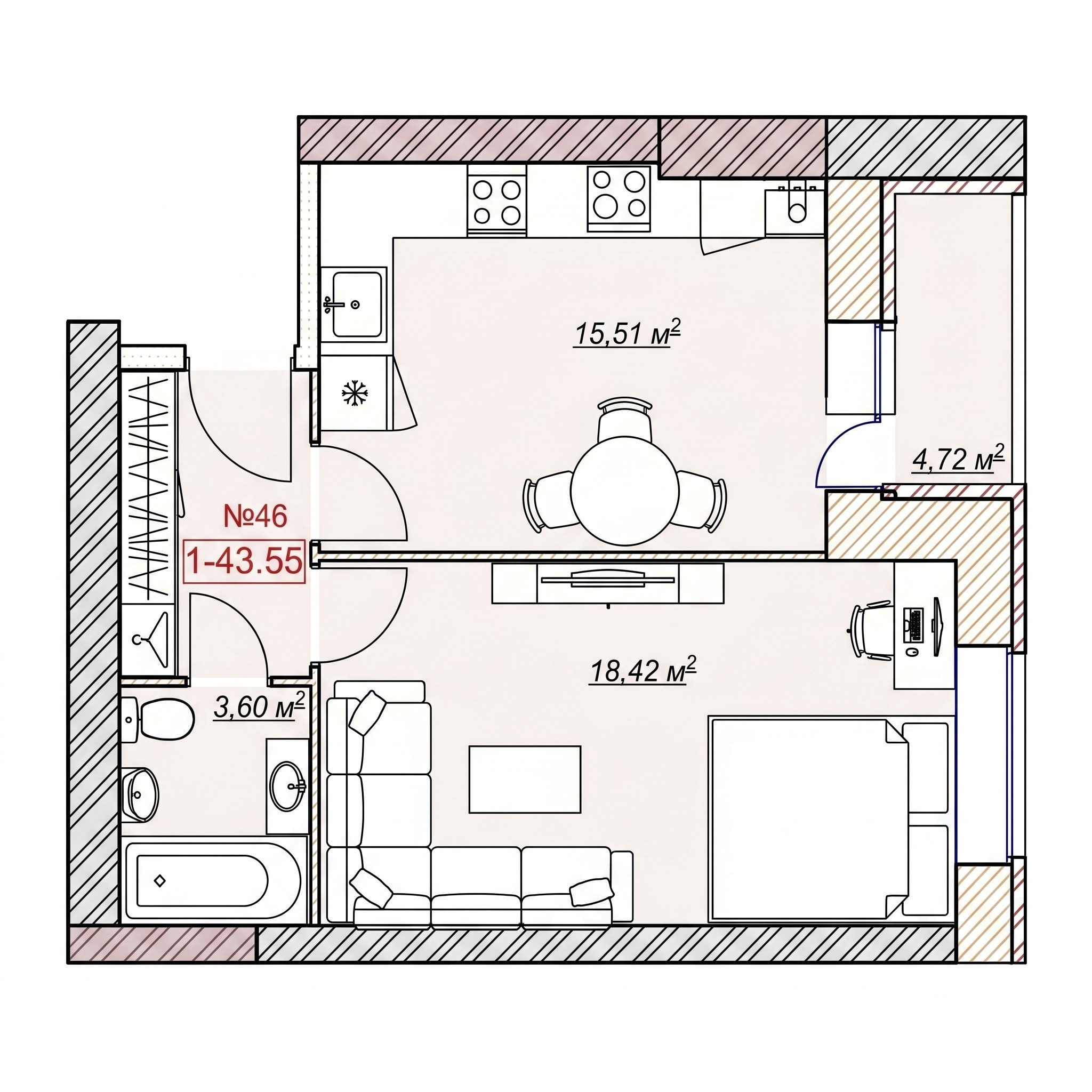 Продаётся 1-комн. квартира 44 м² в ЖК Форум
