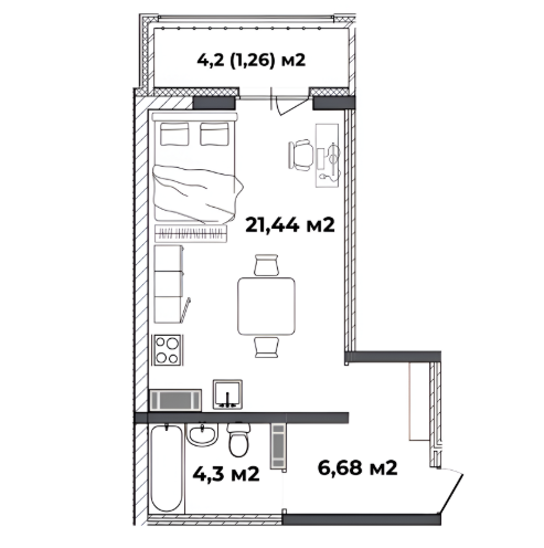 студия 33,68 м2, ЖК ПРЕМЬЕР