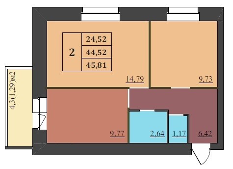 2-комн.квартира 56,9 кв.м. 2/9 эт
