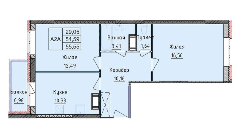 2-к. квартира, 55,6 м², 5/18 эт