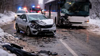 Во Владимире легковушка выехала на встречную полосу и столкнулась с автобусом