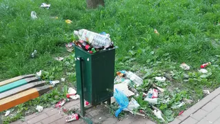 “Бросить мусор некуда”: рязанка жалуется на переполненные урны на детской площадке