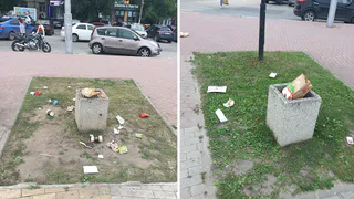Вот так встречаем гостей: на площади Победы мусор высыпается из урн