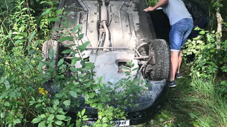 На трассе в Рязанской области перевернулась Лада Гранта