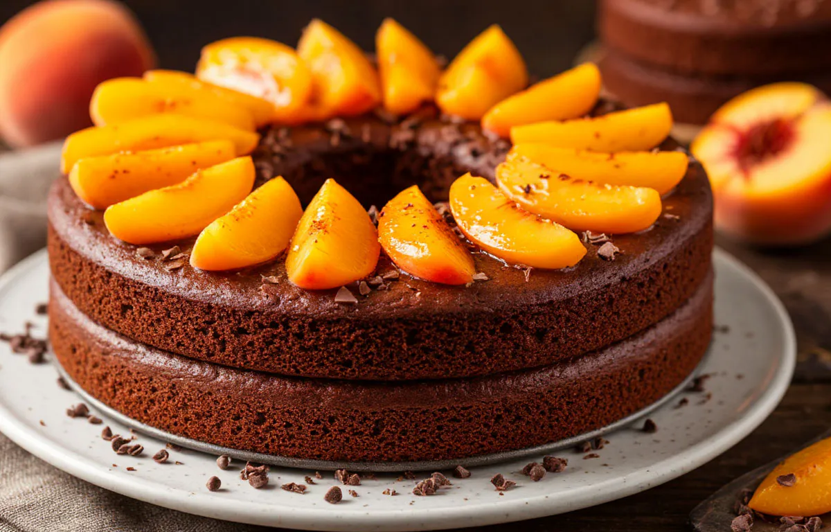 Торт «Лёгкость» на йогурте: воздушный, нежный, тает во рту как сахарная вата - с шоколадным бисквитом и персиками