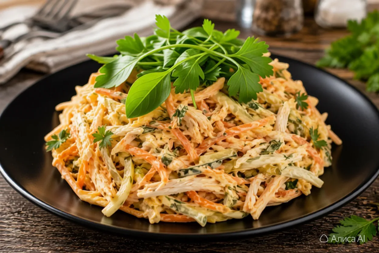 И на юбилей, и на свадьбу — готовлю «Хитрую лисичку»: простой и вкусный салат с курицей и корейской морковью