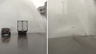 Возле «НИТИ» образовался новый фонтан: вода бьет практически на два метра в высоту