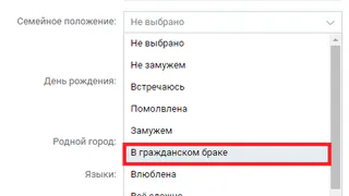 "ВКонтакте" добавил возможность ставить статус "В гражданском браке"