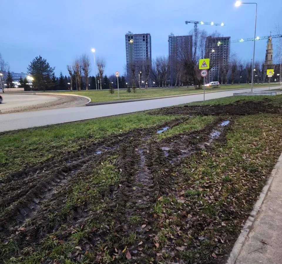 В Нижнекамске оштрафовали водителя за выезд на газон при проведении земляных работ