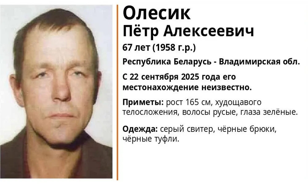 Во Владимирской области разыскивают пропавшего 67-летнего мужчину из Беларуси