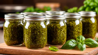 Сделала 20 банок восхитительного базиликового соуса: на хлеб или к мясу, вкус настолько хороший, что хочется готовить его снова и снова