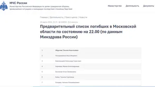 МЧС РФ опубликовал список с именами погибших при теракте в Крокусе