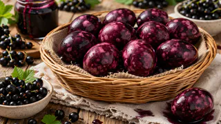 Крашу яйца на Пасху замороженными ягодами — особенно впечатляет способ с чёрной смородиной: от «космического» цвета вся семья в восторге