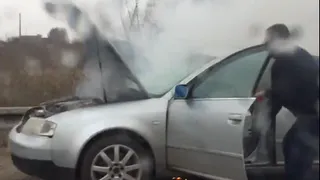 На Северной окружной в Рязани горит "Ауди" - видео