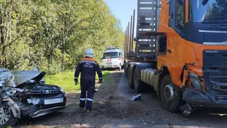 В одном из районов Коми столкнулись лесовоз и автомобиль LADA Granta