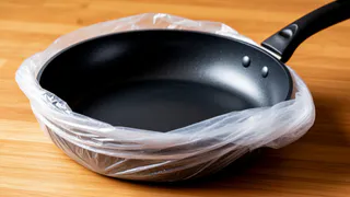 Кладу сковороду в полиэтиленовый пакет, нагар отлетает в миг, больше ничего не прилипает