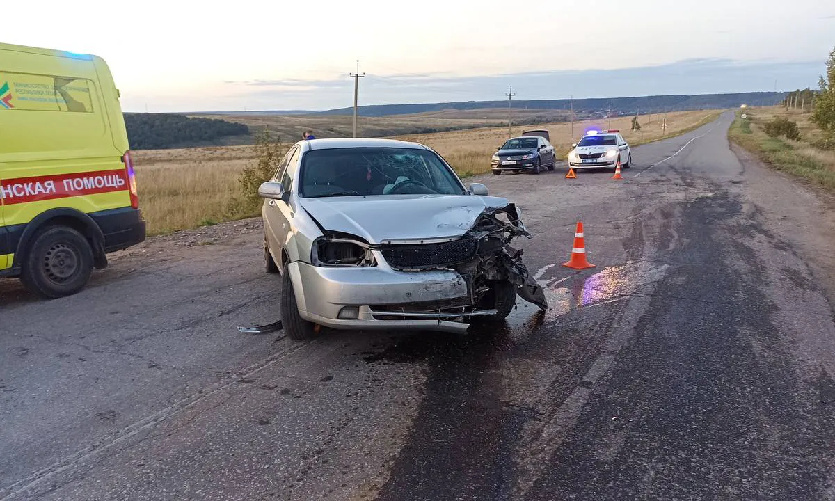 В Нижнекамском районе столкнулись на встречке два автомобиля
