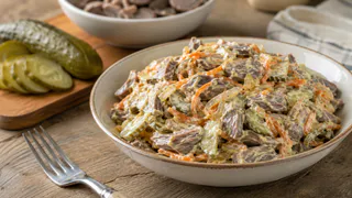 Куриные желудочки отвариваю до мягкости и смешиваю с огурцами: сытный салат готовится без колбасы и дорогого мяса