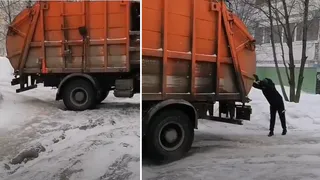 Не осилил: на Новоселов мусоровоз не смог выбраться из ледяных рытвин