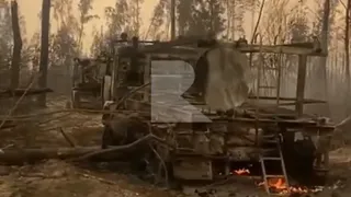 Опубликованы кадры сгоревшей от лесного пожара под Рязанью техники