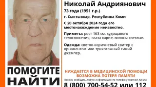 В Коми потерялся пожилой мужчина, страдающий потерей памяти