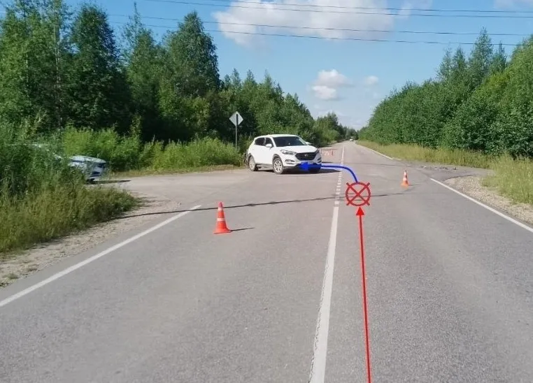 В одном из городов Коми столкнулись 2 иномарки