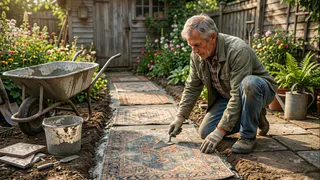 Беру старые советские ковры и цемент — садовые дорожки «шлёпаю» без заливки: легкий способ укладки эффектных тропинок
