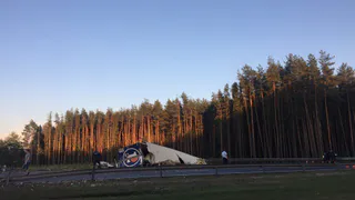 Под Рязанью грузовик вылетел с дороги и перевернулся