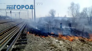 Пал травы в деревне Листвянка - огонь дошел до ЖД путей