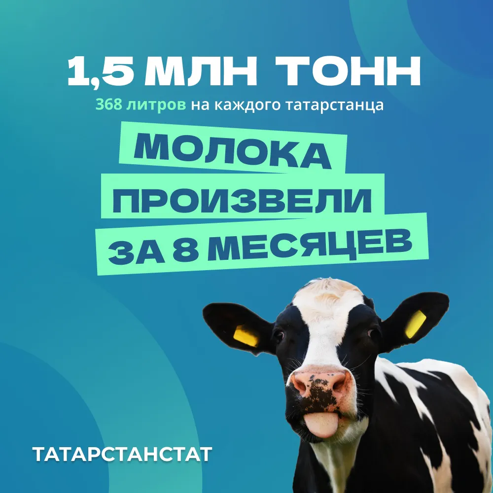В 2022-м Татарстан занял 1-е место по производству молока