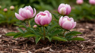 При появлении ростков пионам — обязательно: 10 л под корень — и шары цветов размером с кулак