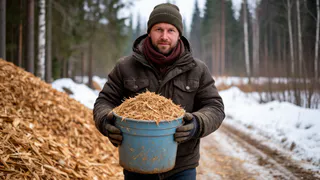 Заливаю древесные опилки горячим раствором в декабре: весной удобрение для почвы готово - только по грядкам раскидать