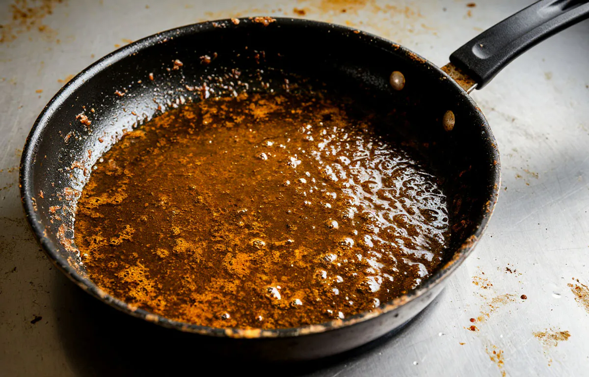 Два пакетика заливаю кипятком, и сковородка как новая: от жира и нагара не остается и следа