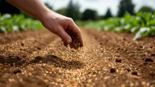 Разбрасываю по грядкам 1 пачку недорогой крупы — земля как чернозём. Навоз больше не нужен