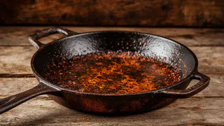 Два пакетика заливаю кипятком, и сковородка как новая: от жира и нагара не остается ни одного следа