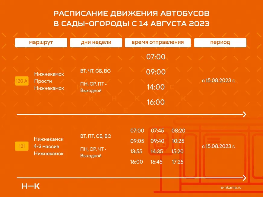 В Нижнекамске изменится расписание движения автобусов в сады-огороды
