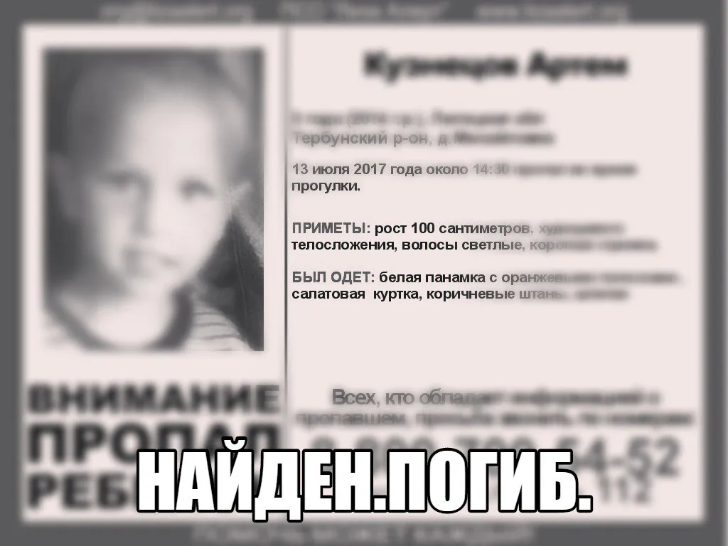Трехлетний мальчик, пропавший под Липецком найден мертвым