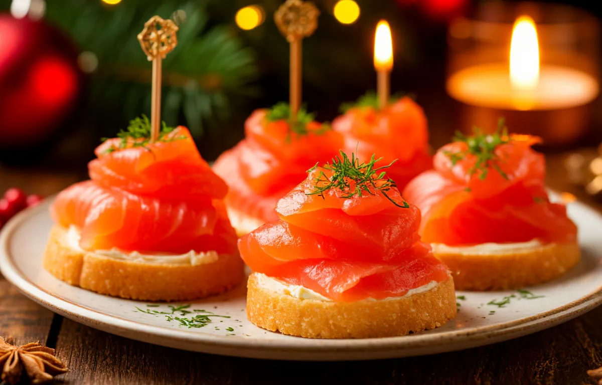 Канапе с красной рыбкой - обалденная закуска на новогодний стол. Порадуйте хозяйку года для привлечения удачи