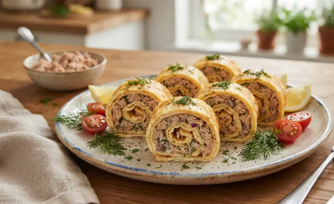 Яичные рулетики с творожным сыром и тунцом: делаю без муки и всего за 10 минут - и на завтрак, и на закуску, пальчики оближешь