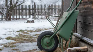 Как при помощи трёх деталей сделать удобное место для хранения садовой тележки: простой дачный лайфхак