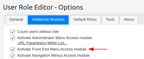 Activate front end menu access add-on