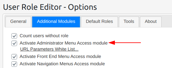 admin menu access add-on activation