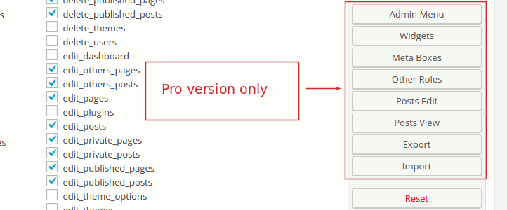 User Role Editor Pro Toolbar