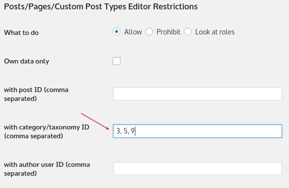 user profile edit restrictions by categories