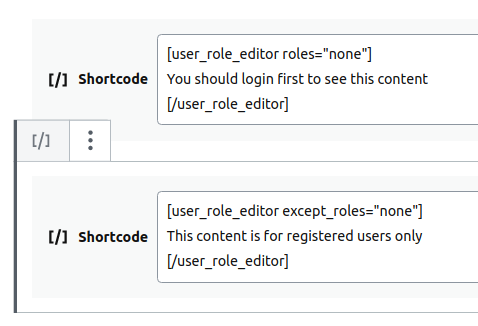 user role editor shortcode at Gutenberg block