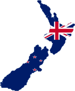 Флаг Новой Зеландии на географическом контуре страны