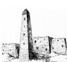 Башня в селении Хайбах. Рисунок Вс. Миллера, 1888 год