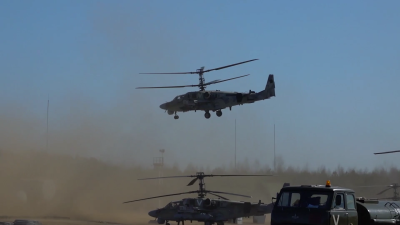 Ударные вертолёты Ка-52 ВКС России, уничтожившие укреплённые опорные пункты и огневые позиции бронетехники ВСУ (31 марта 2022).